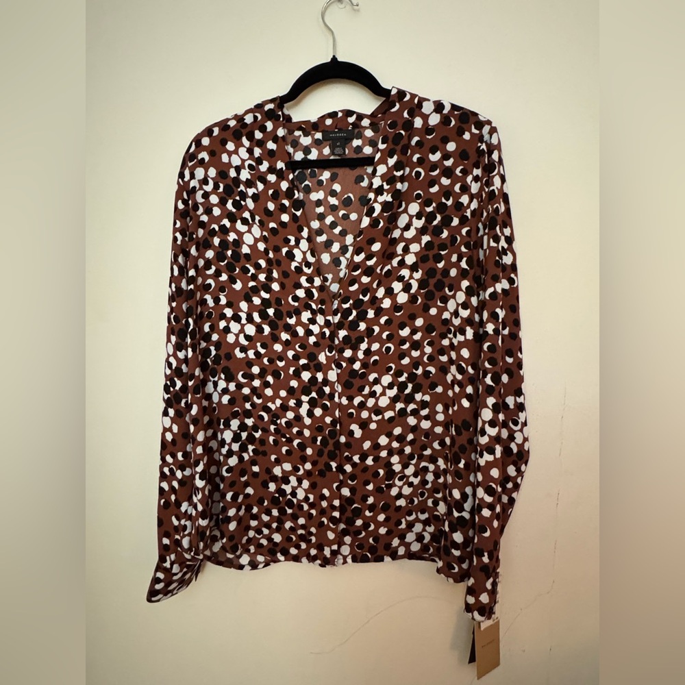 Halogen Chocolate and Ivory Polka Dot Top